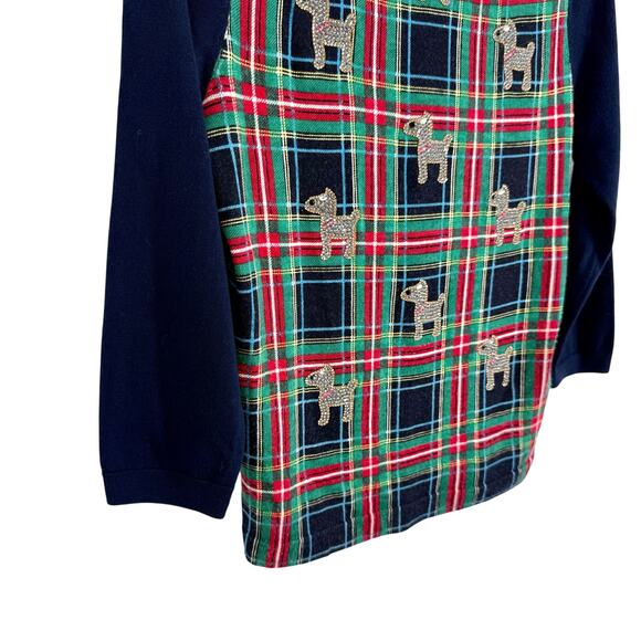 Talbots Medium 100% MERINO WOOL Rhinestone Christmas Dogs Poodle Sweater Top - Picture 4 of 7